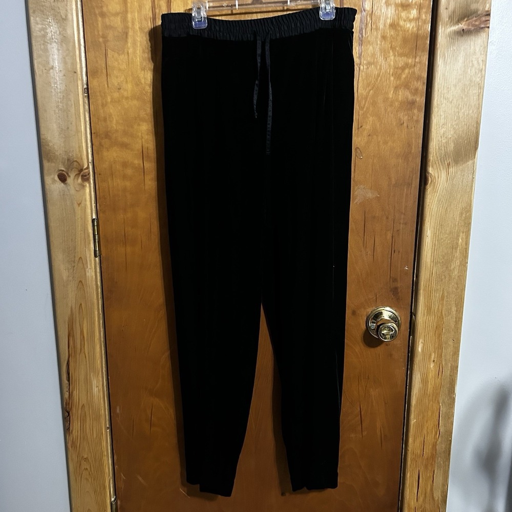 Saks Fifth Ave "Velour" Pants Folio Collection Vtg Blk Sz 14 Drawstring‎ Pleated
